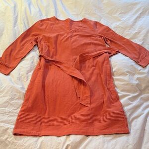 Coral Long-Sleeve Dress with Belt